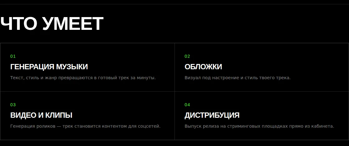 Раздел возможностей музыкальной платформы